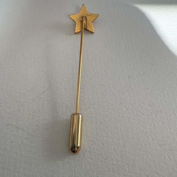 Vintage Avon STAR STICK PIN BROOCH Blue Rhinestone Prong Set 2-Tone 2.25" Long - Picture 6 of 7